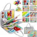 Busy board per bambini con alfabeto colorato, motivi di animali e attività - Dinosauro Grigio (Stile 2) / 22x28cm