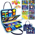 Vista dettagliata della busy board in feltro con varie attività sensoriali educative - Stile 2-Blu Scuro Tema Fattoria / 22*28cm
