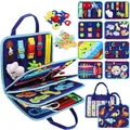 Tavola educativa in feltro per bambini con alfabeto forme e tema di dinosauri portatile - Dinosauro Blu Scuro (Stile 3) / 22x28cm