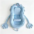 Soft blue portable baby lounger nest made of bubble minky fabric with cute cartoon arms - Blue Bear Three-Piece Patting Style / Vacuum Boxed