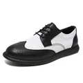 Detail of men's black and white leather brogue shoes with wingtip perforations - 38 / Low-Top / Black and White Patchwork