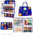 Tablero sensorial educativo de fieltro azul para niños con alfabeto, números y motivos espaciales. - Azul Sin Bolígrafo / 22*28cm