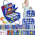 Portable blue felt busy board for toddlers with alphabet and shape learning activities - Style 29; 22*28