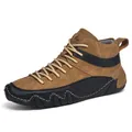 Duurzame bruine casual Martin-laarzen met hoge top voor heren met contraststiksels - Goud