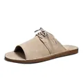 Exclusieve heren suède open-toe slippers met vetersluiting voor de zomer buiten - 38 / Zandkleur