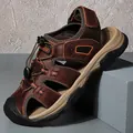 Professional men's breathable closed-toe outdoor sandals in classic brown leather - 38 / Dark Brown