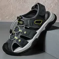Men's dark grey outdoor breathable closed-toe sandals with yellow accents - 38 / Gray