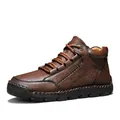 Premium men's brown high-top leather Martin boots for casual outdoor wear and work. - 38 / Dark Brown