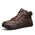 Durable men's high-top leather boots with manual stitching and rubber sole. - 38 / Red Brown