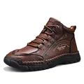 Men's rugged high-top leather outdoor boots in dark brown with textured finish - 38 / Red Brown