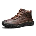 Men's premium high-top leather boots with handmade stitching and rugged rubber sole - 38 / Red Brown