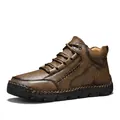Durable brown leather Martin boots for men with hand-stitched detailing and rubber sole - 38 / Khaki
