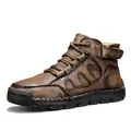 Men's high-top brown leather boots featuring durable hand-stitched rubber soles - 38 / Khaki