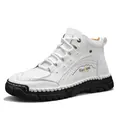 Durable men's white high-top leather boots featuring a stylish outdoor casual design - 38 / White