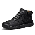 Durable black men's high-top leather boots featuring handmade stitching details - 38 / Black