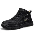 Black high-top leather boots for men with lace-up casual outdoor design - 38 / Black