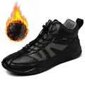 Men's black high-top leather boots with warm fur lining for cold winter outdoor wear - 38 / Black Fleece Lined