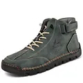Side view of men's leather Martin boot showing hand-stitched seams and logo detail - Green