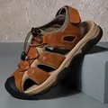 Men's outdoor breathable closed-toe brown beach sandal with adjustable strap buckle - 38 / Khaki