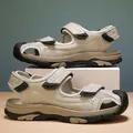 Beige men's closed-toe outdoor sports sandals with breathable mesh and velcro straps. - 38 / Sand