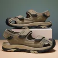 Professional breathable men's closed-toe outdoor hiking sandals in olive green finish - 38 / Khaki