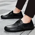Men's classic black leather casual driving loafers featuring a comfortable soft sole design - 38 / Black
