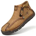 Classic brown leather high-top Martin boot with side zipper and hand-stitched rubber sole - 38 / Gold