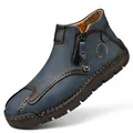 Botines Martin casuales de cuero azul oscuro para hombre con detalles cosidos a mano de invierno - Azul