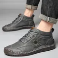 Men's hand-stitched grey Martin boots with casual high-top outdoor design - 38 / Gray