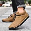 High-top men's hand-stitched outdoor casual leather boots with zipper closure in brown finish - 38 / Hand-Stitched Mid-Top Boots / Tan