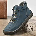 Hand-stitched blue high-top men's leather Martin boots for outdoor casual style - 38 / High-Top Leather Boots (2402) / Blue