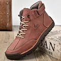 Durable hand-stitched men's high-top outdoor leather boots in a rustic brown finish - 38 / High-Top Leather Boots (2402) / Red