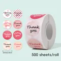 Detailed view of 500-sheet roll of 1-inch pink Thank You adhesive stickers - Warm Pink Series Style (C188B) / 500 Sheets/Roll (2.5cm/1inch)