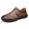 Mocassins pour hommes en microfibre marron avec coutures faites main et semelle en caoutchouc - 39 / Brun Clair