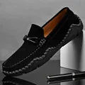 Premium men's black suede loafers with hand-stitched stitching and metal buckle accent - 38 / Black