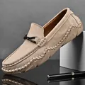 Premium men's hand-stitched suede loafers in beige, classic slip-on driving shoes for men - 38 / Sand