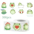 Roll of 500 cute cartoon frog stickers, 1.5 inch reward decals for decoration. - Cute Frog Pattern Style (C743) / 500 Pieces/Pack
