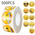 A macro view showing a variety of colorful emoji designs on a 500pcs reward sticker roll - Emoji Design (C153) / 2.5cm/500pcs