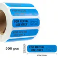 Detailed macro view showing for rectal use only stickers with 1.5x0.39 inch dimensions - Blue Style (C817) / 500 Pcs/Roll (3.8cm) / Blue