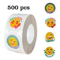 Roll of 500 smiley face reward stickers with colorful encouraging words for kids - Smile Pattern (C151) / 25mm (500 Pcs/Roll)