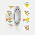 Detailed view of colorful reward stickers for kids with encouraging English quotes - Cartoon Reward Style (C500) / 500 Pieces/Pack