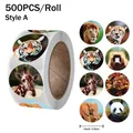 Detailansicht einer Rolle Tierbelohnungsaufkleber mit Löwen, Tigern und Pandas - Realistischer Tierstil (c533) / 500 Stück/Packung