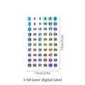 Bogen mit runden Laser-Nummernaufklebern 1-60, reflektierende Etiketten für Flaschen - Zahlen 1 bis 60 (C728) / 1 Blatt (13x7,4cm)