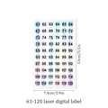 Digitale Laser-Etiketten 61-120 runde reflektierende Aufkleber für Nagellack 7,4x13cm - Zahlen 61 bis 120 (C729) / 1 Blatt (13x7,4cm)
