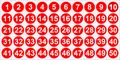 Ensemble d'autocollants numérotés ronds rouges étanches de 1 à 50 pour l'étiquetage - 1-50 Chiffres / 1.0cm / Rouge