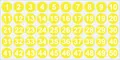 Etiquetas numéricas redondas amarillas 1-50 para marcaje de tallas y codificación - 1-50 Números / 1.0cm / Amarillo