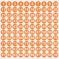 Hoja de 100 pegatinas circulares naranjas numeradas del 1 al 100 para etiquetado fácil - 1-100 Numbers / 1.0cm / Naranja