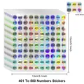 Runde holografische Nummernaufkleber 401-500 zur Organisation von Nagellackflaschen - Zahlen 401 bis 500 (C737)
