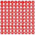 Pegatinas redondas rojas impermeables con números del 1 al 100 para marcar ropa y calzado - 1-100 Numbers / 1.0cm / Rojo