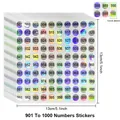 Holographische runde Nummernaufkleber 901-1000, 13x13cm Bogen mit 1cm Etiketten. - Zahlen 901 bis 1000 (C742)